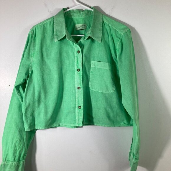 Womens Universal Thread Long Sleeve Cropped Button Shirt Green M - Picture 1 of 5